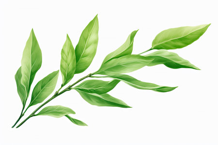 Watercolor Matcha Green tea elements leaves objects isolated on white background, various Japan matcha leaf plant, morning drinks, delicious beverages clipart set, with Generative Ai.の素材