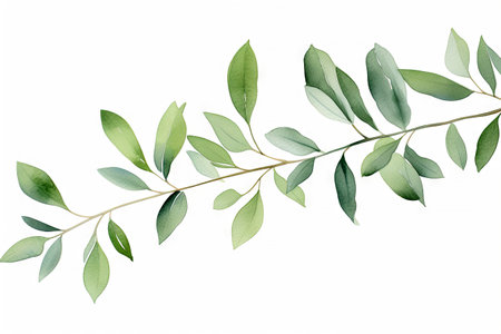 Watercolor of Tropical spring floral green leaves and flowers elements isolated on white background, bouquets greeting or wedding card decoration, with Generative Ai.の素材