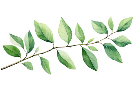 Watercolor of Tropical spring floral green leaves and flowers elements isolated on white background, bouquets greeting or wedding card decoration, with Generative Ai.の素材
