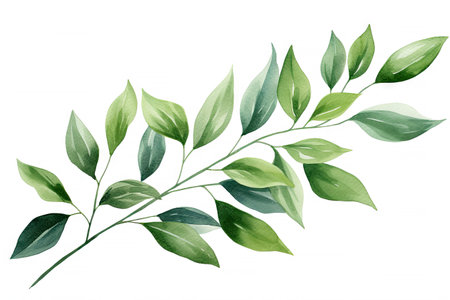 Watercolor of Tropical spring floral green leaves and flowers elements isolated on white background, bouquets greeting or wedding card decoration, with Generative Ai.の素材