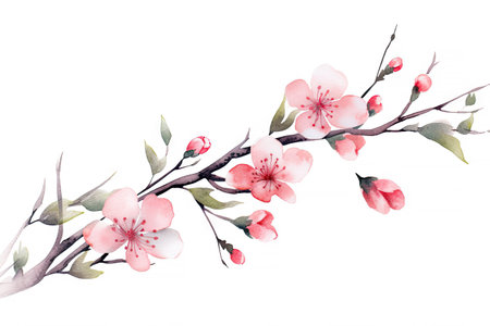 Watercolor of Tropical spring floral green leaves and flowers elements isolated on white background, bouquets greeting or wedding card decoration, with Generative Ai.の素材