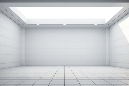 White minimal architecture building background empty wide space for mock up, concrete floor car park, cement garage design scene with copy space, with Generative Ai.の素材
