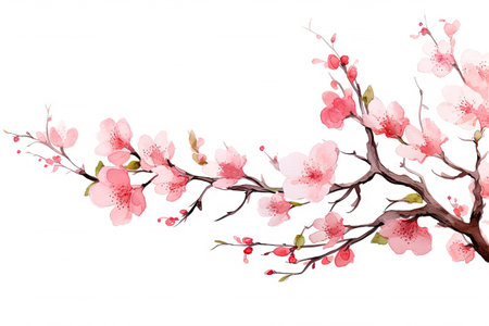 Watercolor of Tropical spring floral green leaves and flowers elements isolated on white background, bouquets greeting or wedding card decoration, with Generative Ai.の素材