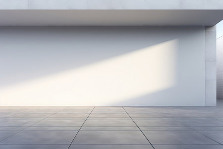 White minimal architecture building background empty wide space for mock up, concrete floor car park, cement garage design scene with copy space, with Generative Ai.の素材