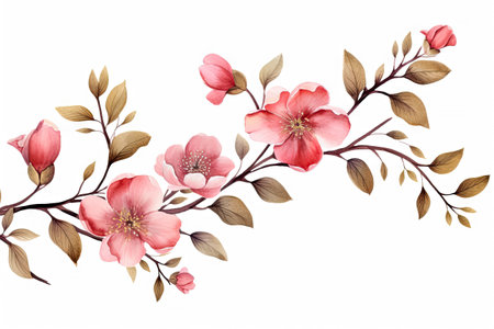 Watercolor of Tropical spring floral green leaves and flowers elements isolated on white background, bouquets greeting or wedding card decoration, with Generative Ai.の素材