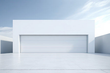 White minimal architecture building background empty wide space for mock up, concrete floor car park, cement garage design scene with copy space, with Generative Ai.の素材