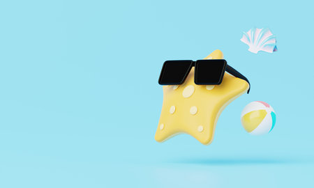 3D render Summer vacation, beach and sea icon elements objects group, holidays background concept, Realistic Display for Product mock-up or Cosmetics with summer theme. minimal cute design.の写真素材