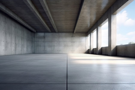 Modern concrete architecture building, exterior floor and roof, zone of car park, construction building, with empty space in clean design, with Generative Ai.の素材