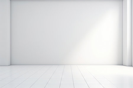 Minimal interior empty room with blank wall and floor with natural sun light cast shadow of window, cozy tone style background, copy space for mock-up, with Generative Ai.の素材