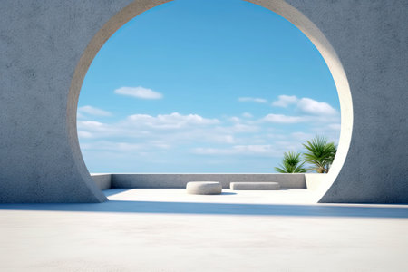 Modern concrete architecture building, exterior floor and roof with empty space for mock up with blue sky background, in clean design, with Generative Ai.の素材
