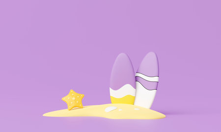 3D render Summer vacation, beach and sea icon elements objects group, holidays background concept, Realistic Display for Product mock-up or Cosmetics with summer theme. minimal cute design.の写真素材
