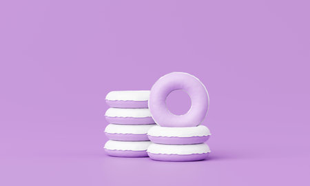3d render stack inflatable ring pool isolated on pastel background. Summer pink vacation with elements minimal cute Design, Summer theme.の写真素材
