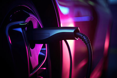 EV Electric car charging battery at the station, Eco-Friendly for environment and natural, electric charging station, EV car clean energy sustainable, Greenery earth, with Generative Aiの素材