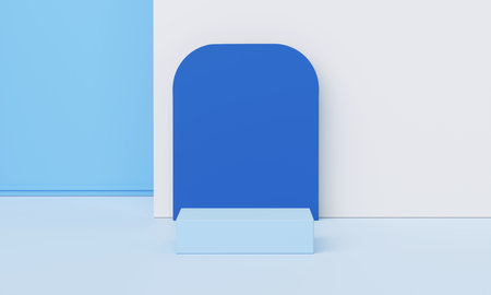 3d render, Minimal empty podium platform background for mock up, pedestal for product or cosmetic showing scene, pastel and warm colorful tone, abstract geometric studio.の写真素材
