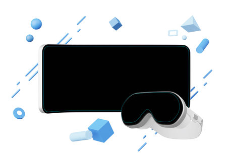 3D render, Virtual reality VR glasses headset with monitor isolated on white background, Metaverse...