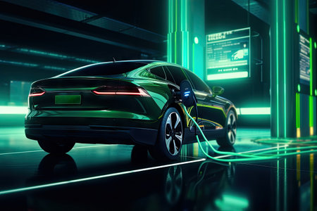 EV Electric car charging battery at the station, Eco-Friendly for environment and natural, electric charging station, EV car clean energy sustainable, Greenery earth, with Generative Aiの素材
