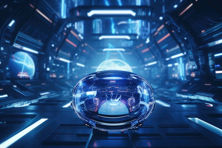 Virtual reality technology world background with VR or AR headset glasses, cyber space futuristic scene, playing virtual game world concept, digital science fiction, with Generative Ai.の素材