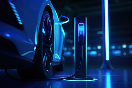EV Electric car charging battery at the station, Eco-Friendly for environment and natural, electric charging station, EV car clean energy sustainable, Greenery earth, with Generative Aiの素材