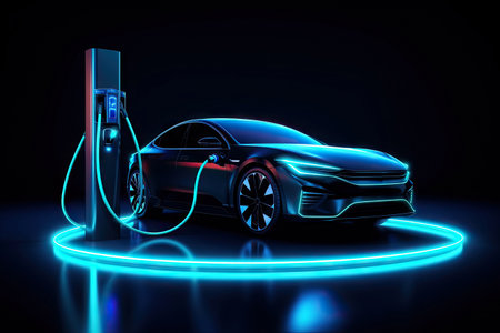 EV Electric car charging battery at the station, Eco-Friendly for environment and natural, electric charging station, EV car clean energy sustainable, Greenery earth, with Generative Aiの素材