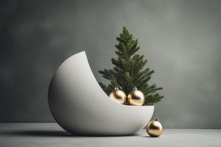 Christmas background with minimal geometric decorations, cute design concept, Xams celebration event with ornaments ball decor.の素材