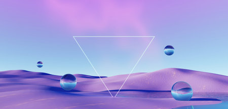 3d Render, Abstract Surreal pastel landscape background with arches and podium for showing product,...