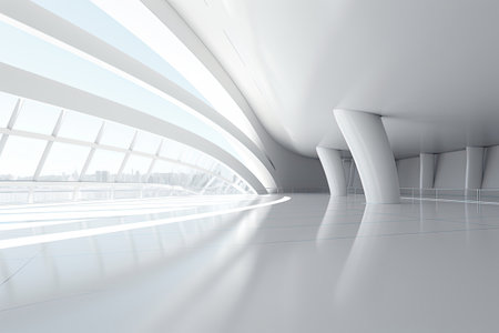 Abstract Architecture modern design. White contemporary and minimalist architecture building with empty interior, empty floor area.の素材