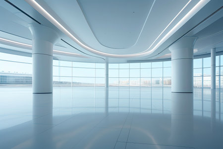 Abstract Architecture modern design. White contemporary and minimalist architecture building with empty interior, empty floor area.の素材