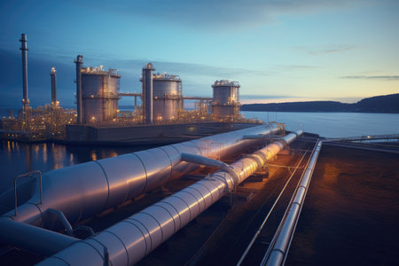 Industry Pipelines for transporting petrochemical, oil, water or gas to the processing in factory, Pipe rack of heat chemical manufacturing, equipment steel pipes plantの素材