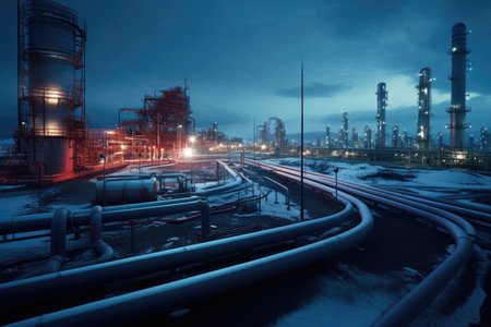 Industry Pipelines for transporting petrochemical, oil, water or gas to the processing in factory, Pipe rack of heat chemical manufacturing, equipment steel pipes plantの素材