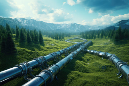 Industry Pipelines for transporting petrochemical, oil, water or gas to the processing in factory, Pipe rack of heat chemical manufacturing, equipment steel pipes plantの素材