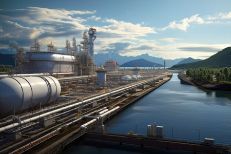 Industry Pipelines for transporting petrochemical, oil, water or gas to the processing in factory, Pipe rack of heat chemical manufacturing, equipment steel pipes plantの素材