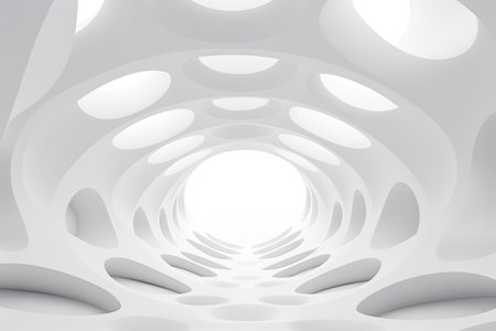 Abstract Architecture modern design. White contemporary and minimalist architecture building with empty interior, empty floor area.の素材