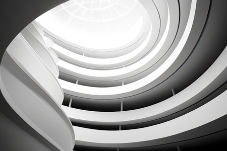 Abstract Architecture modern design. White contemporary and minimalist architecture building with empty interior, empty floor area.の素材