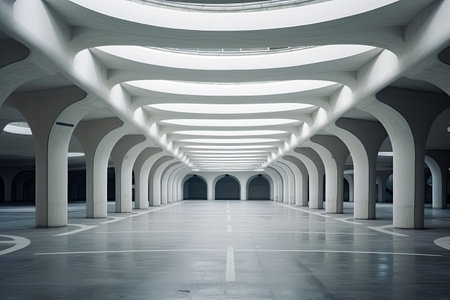 Abstract Architecture modern design. White contemporary and minimalist architecture building with empty interior, empty floor area.の素材
