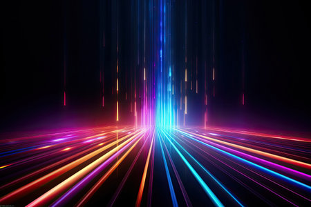 Modern abstract dynamic motion light trails. Futuristic, technology, neon lines going up, virtual reality.の素材