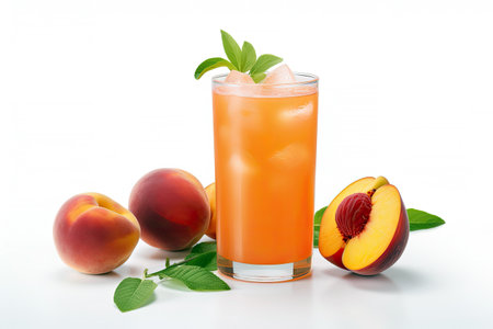 Nectarine Fresh fruits beverage juice or cocktail in glass isolated on white background, Healthy natural product for freshness, Summer drinks concept.の素材