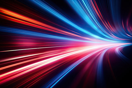 Abstract Speed light trails effect path, fast moving neon futuristic technology background, future virtual reality, motion effect, curve of neon bright, highway speed light.の素材