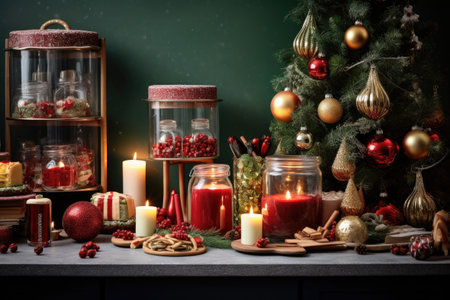 Christmas party celebration with dinner meal on table, Happy new year and Xmas scene, Dessert for party invitation.の素材