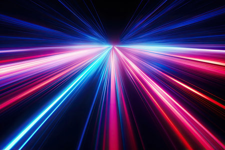Abstract Speed light trails effect path, fast moving neon futuristic technology background, future virtual reality, motion effect, curve of neon bright, highway speed light.の素材