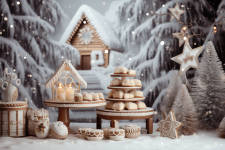 Christmas holiday background decorate with gift boxes, tree and ornaments, happy new year celebration, festive design scene.の素材
