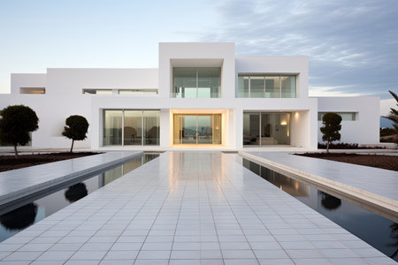 Abstract Architecture modern design. White contemporary and minimalist architecture building with empty interior, empty floor area.の素材