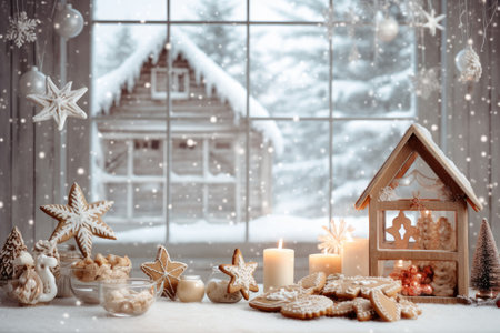 Christmas holiday background decorate with gift boxes, tree and ornaments, happy new year celebration, festive design scene.の素材