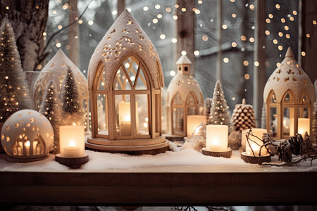 Christmas holiday background decorate with gift boxes, tree and ornaments, happy new year celebration, festive design scene.の素材