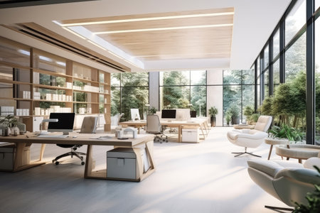 Modern luxury office interior for working background, Open space office with modern design, indoor building of workplace of workspace.の素材