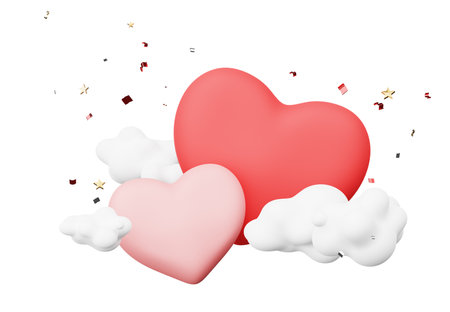 3D render, Minimal love icon element for festive decoration isolated on white background, Valentine's day with heart shape, for wedding celebration and party mock up.の写真素材
