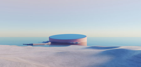 3d Render, Abstract Surreal pastel landscape background with architecture and geometric, beautiful gradient sky scene, lake with clam water, minimal concept.の写真素材