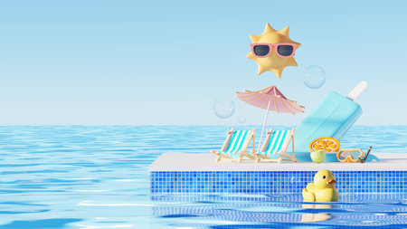 3D render, minimal Summer background with empty podium or pedestal platform for showing product,...