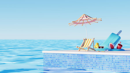 3D render, minimal Travel Summer elements in holiday with empty space background, cosmetic scene for mock up, beach swim elements decoration, Holiday vacation concept.の写真素材