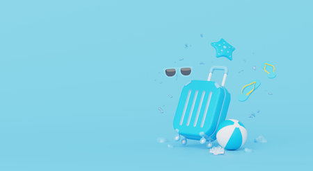 3D render, minimal Travel Summer elements in holiday with empty space background, cosmetic scene for mock up, beach swim elements decoration, Holiday vacation concept.の写真素材