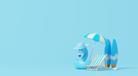 3D render, minimal Travel Summer elements in holiday with empty space background, cosmetic scene for mock up, beach swim elements decoration, Holiday vacation concept.の写真素材